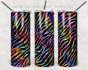 Glitter Rainbow Brush Strokes with Black Zebra Print